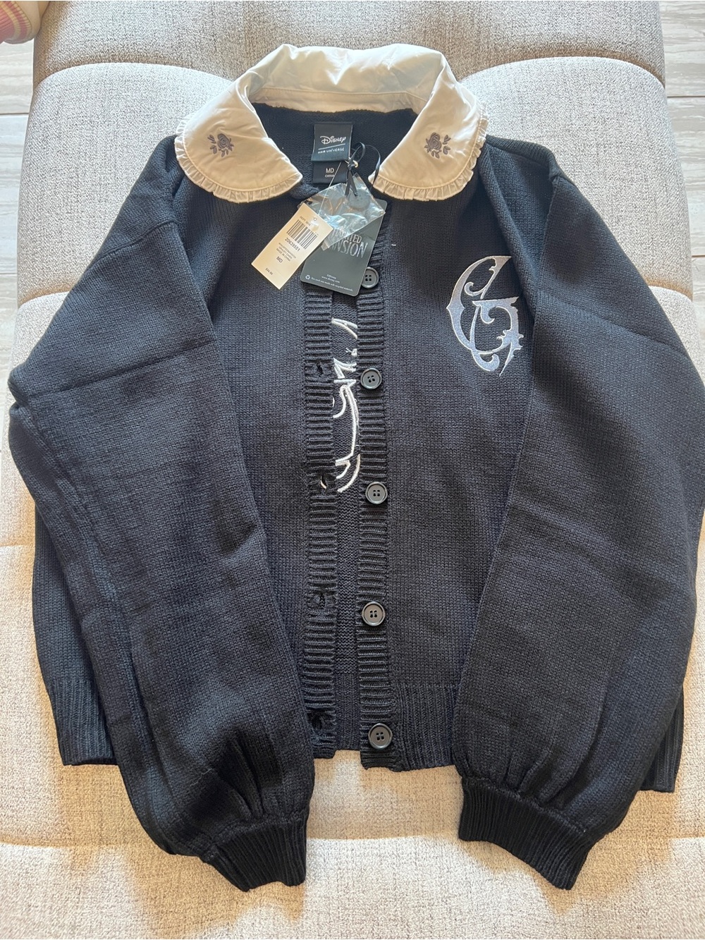 Disney Haunted Mansion black cardigan with Gracey' logo Medium